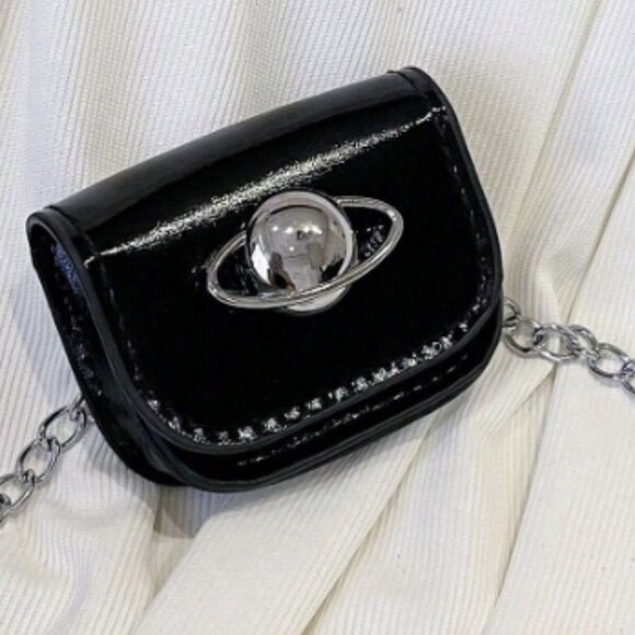 Mini Glossy Black Patent Leather Crossbody Bag – W/Saturn Planet Detail🪐 - Picture 3 of 7